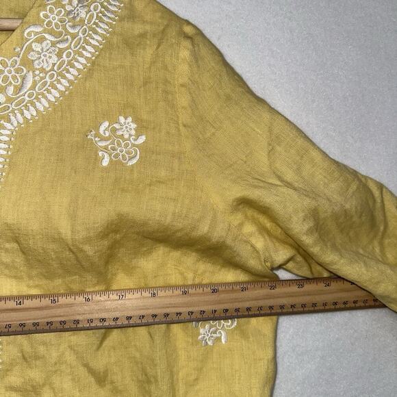 Charter Club Linen Tunic Top Womens XL Butter Yellow Embroidered Popover - Picture 5 of 8